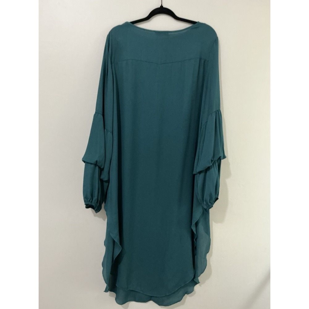 High-Low Ruffle Sleeve Tunic Top - Teal - Picture 7 of 14